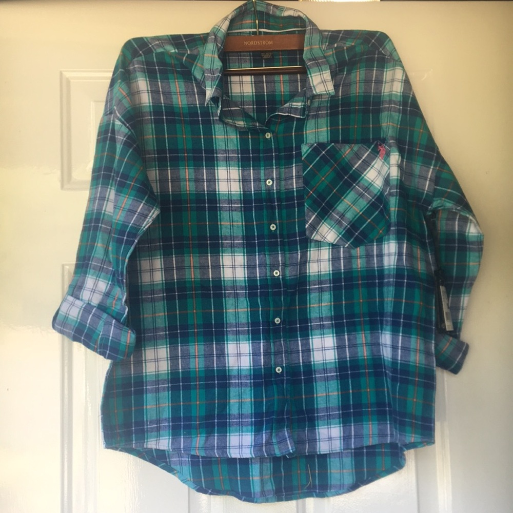 US Polo Assn. blue and teal plaid shirt